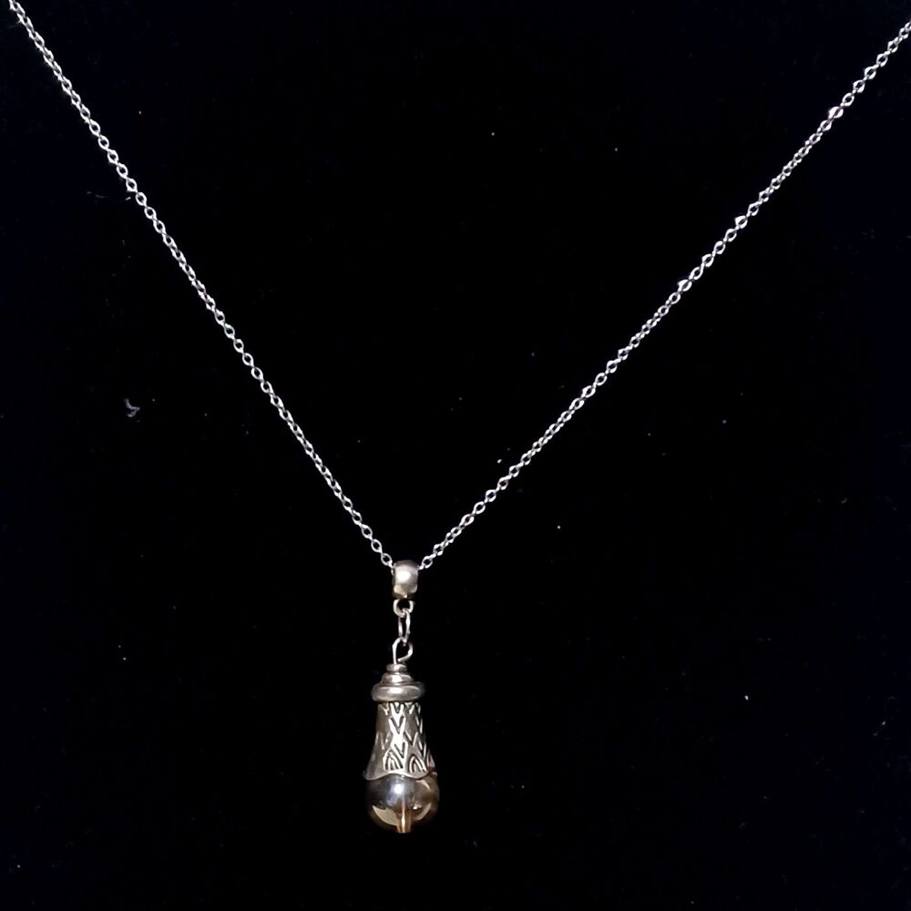Silver-Toned Chain with Beaded Charm, 16"
